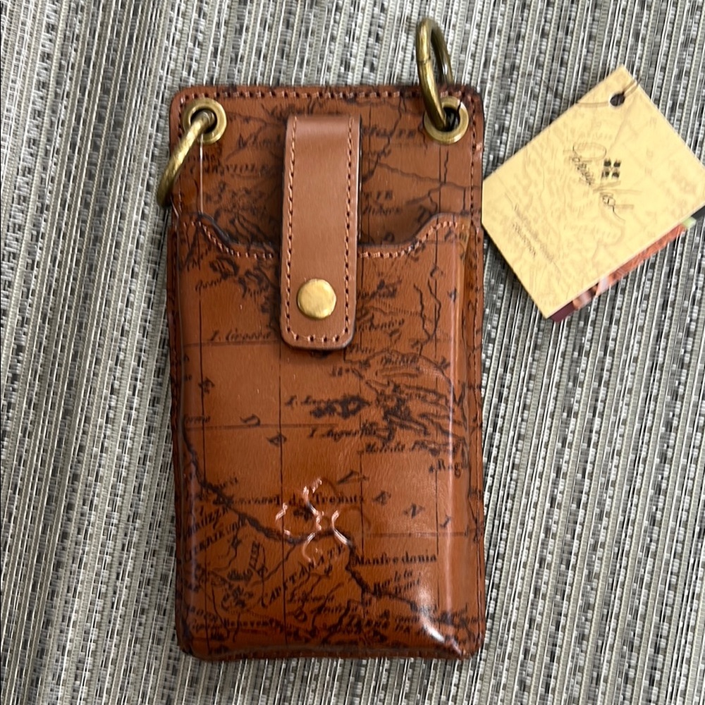 Patricia Nash Brown leather Map Print crossbody wallet/phone.